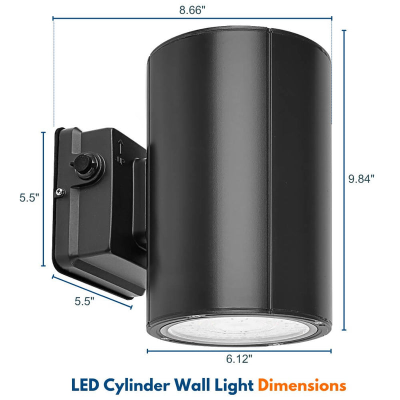 Dimensions of Konlite LED Cylinder Up and Down Wall Light fixture 