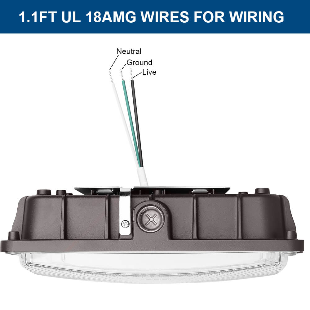 Light fixture with wiring diagram labeled Neutral, Ground, and Live on a white background.