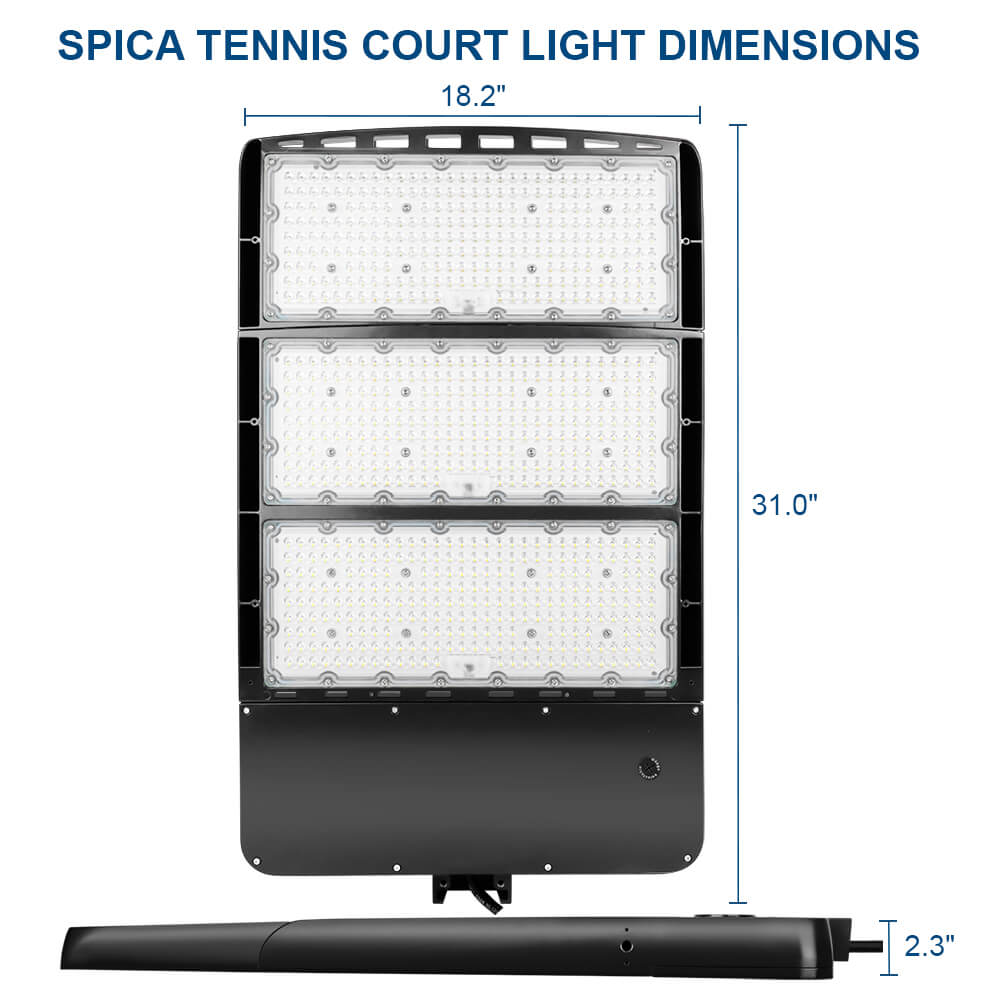 Dimensions of a Konlite Spica 600W Black LED Sports Light
