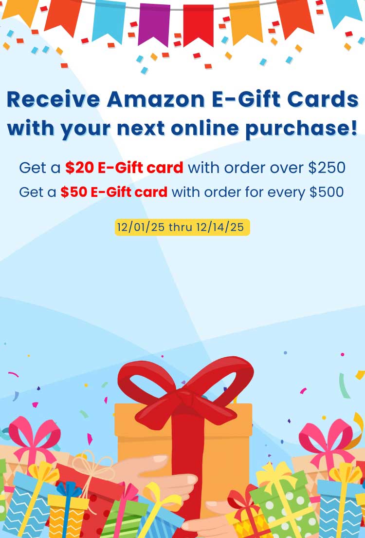 Enjoy Aamzon E-Gift Cards on purchases over $250.
