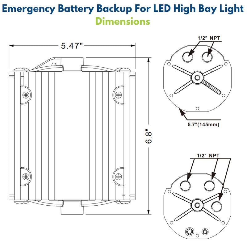 Emergency Battery Backup For LED High Bay Light  Dimensions