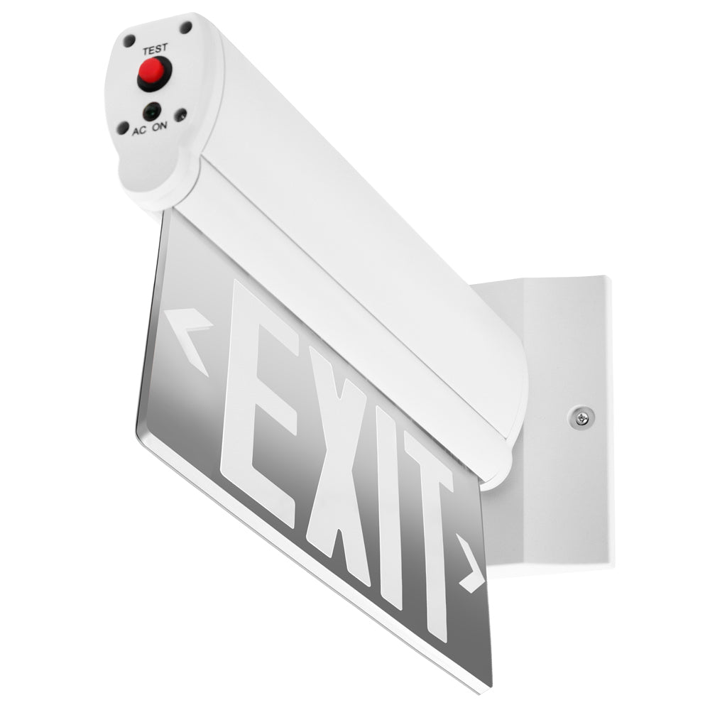 White emergency exit light with red Test button