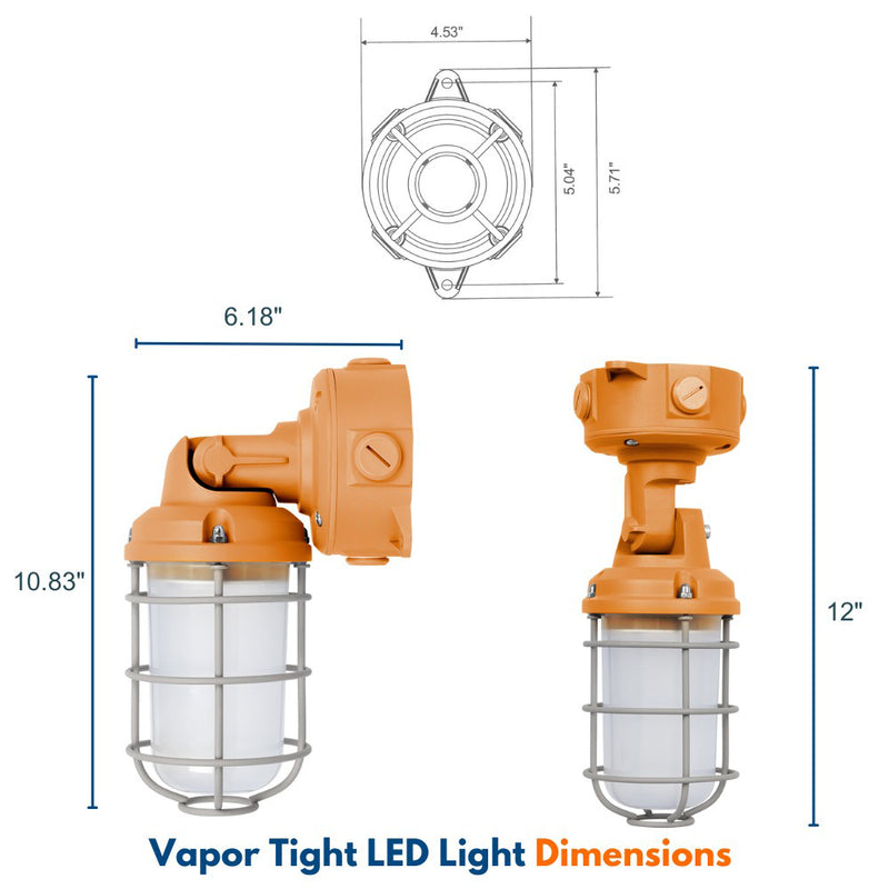 Konlite Vapor Tight LED Light Fixture Dimensions