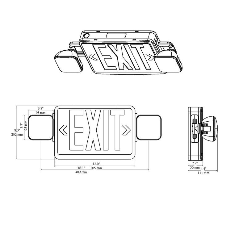 LED Exit Emergency Light Combo dimensions