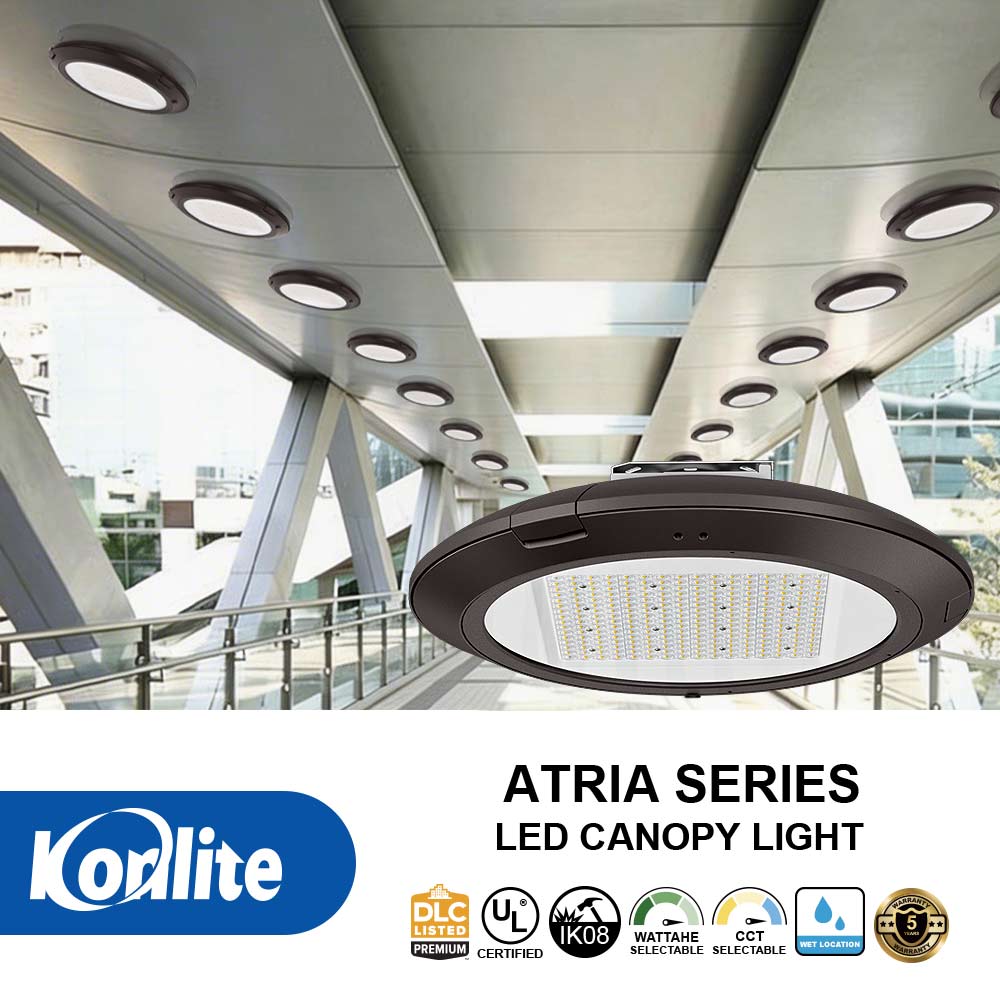 Konlite Atria Series LED Canopy Light in an architectural setting