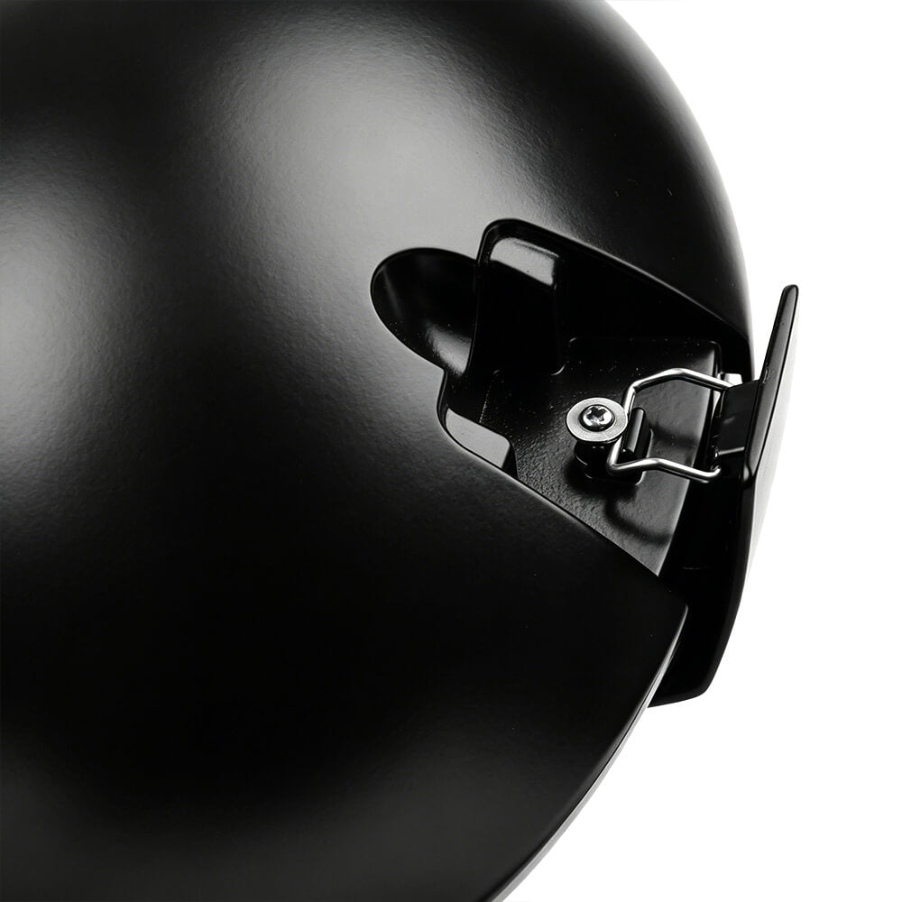 Close-up of clips that open up the housing for Black Atria LED Outdoor Post Top Light
