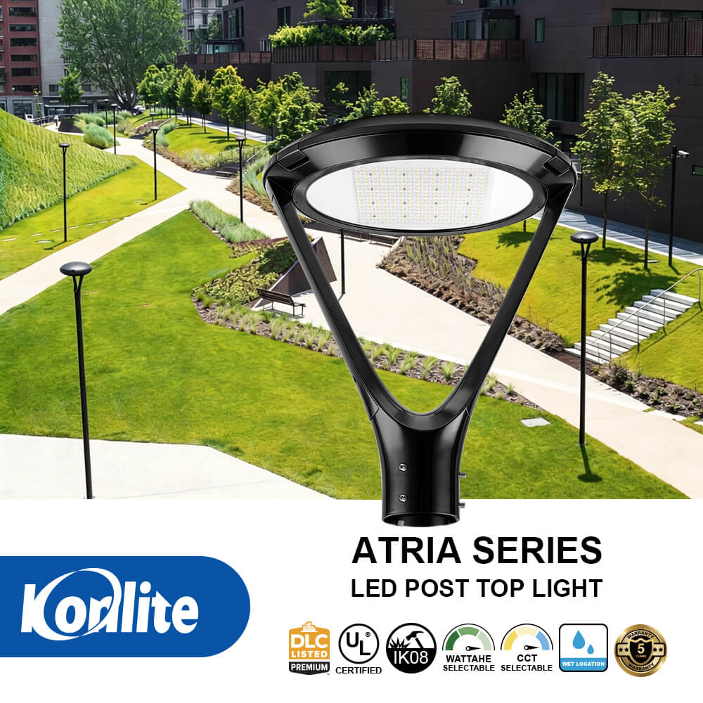 Certifications and features for Konlite Atria series LED black post top light