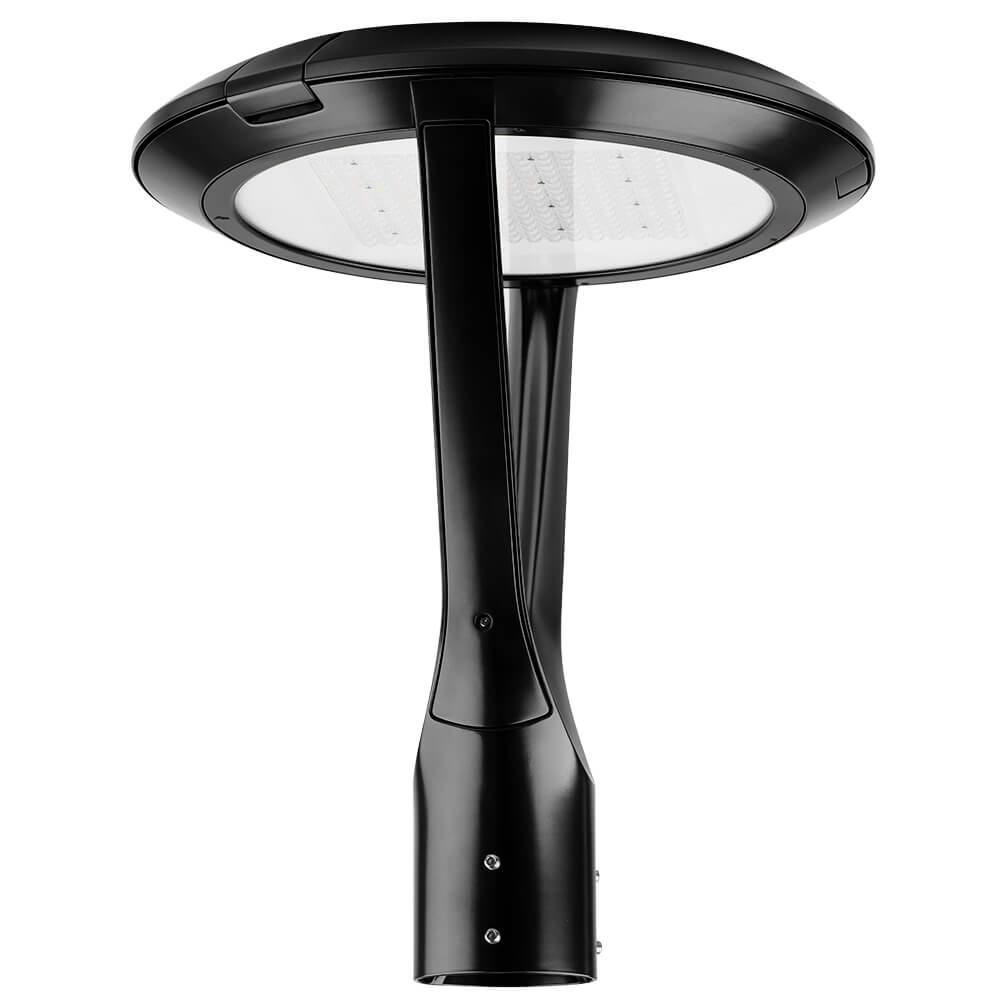 Side view of Black Konlite Atria LED Post Top Light
