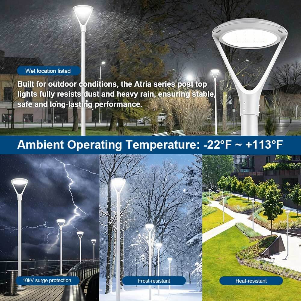 Weather-resistant design for Atria LED White Post Top Lights
