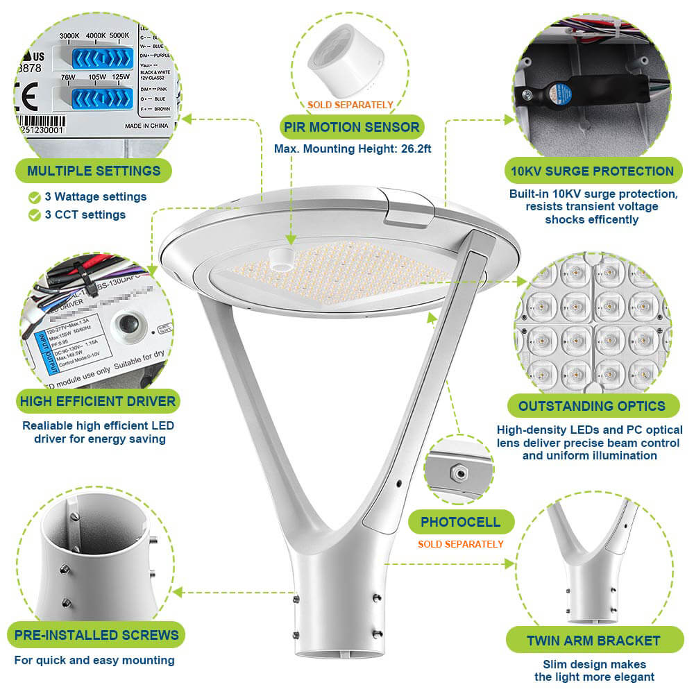 Highlighted features of Konlite Atria LED White Post Top Light 
