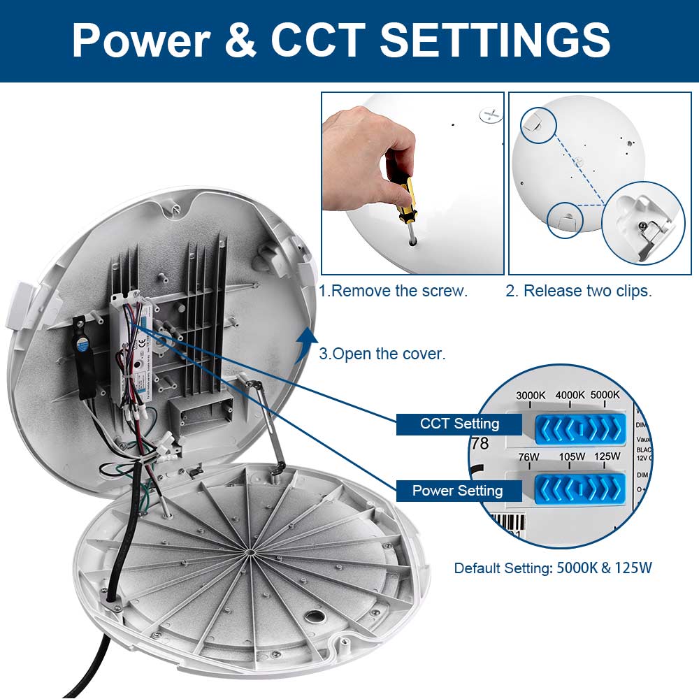 Guide for adjusting CCT and wattage settings for Atria White Post Top Light