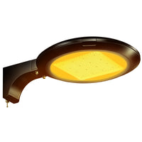 Atria Turtle Friendly Amber Area Light with Extrusion Arm Mounting in Black finish.