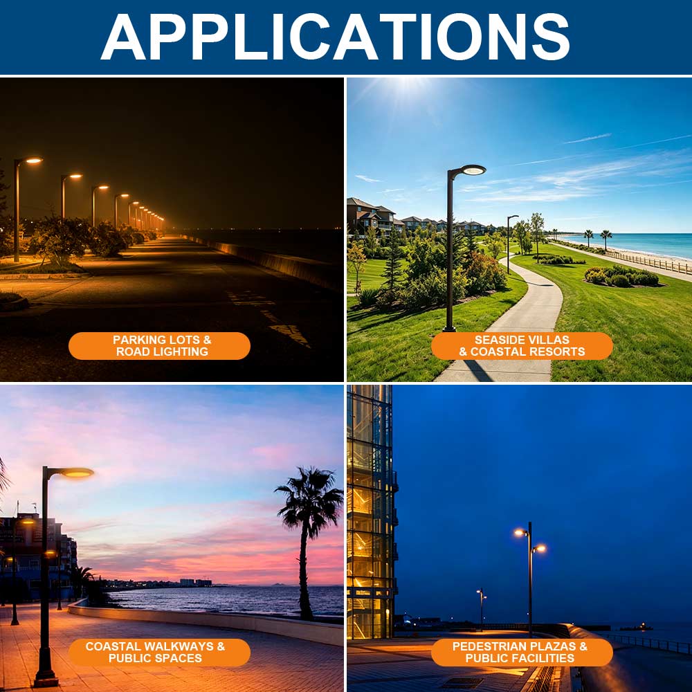 Installed Atria Turtle Friendly Amber LED Area Lights in various applications.