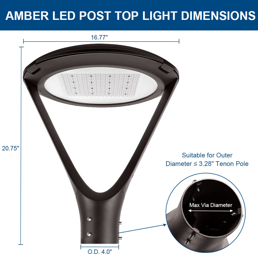 Diagram of dimensions for Konlite Atria Amber LED Post Top Light