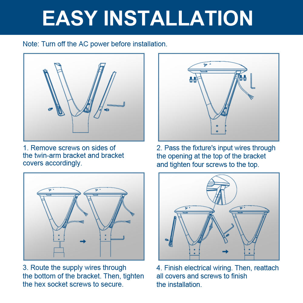 Step-by-step installation guide for Atria Amber LED Post Top Light Fixture
