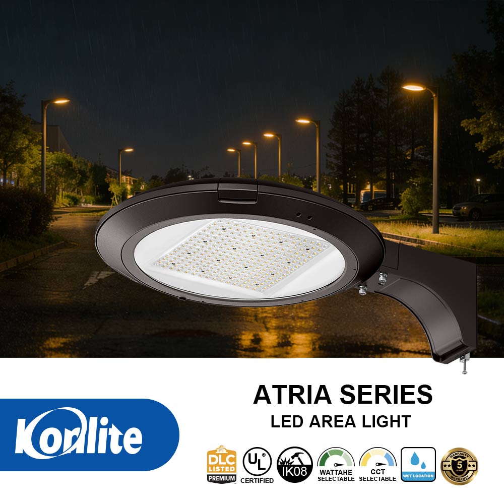 Konlite Atira LED Area Light - 9,450 lumens - Type V - 63W/53W/33W - 3CCT - Dark Bronze - 120-277V - 250W Equal
