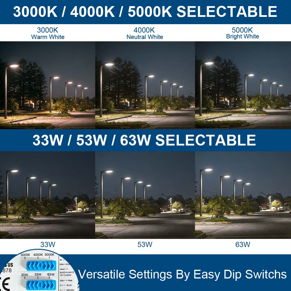 Konlite Atira LED Area Light - 9,450 lumens - Type V - 63W/53W/33W - 3CCT - Dark Bronze - 120-277V - 250W Equal