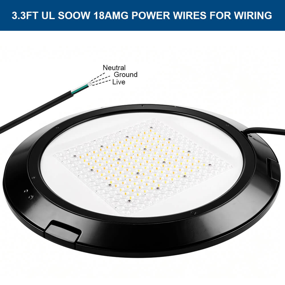 Konlite Atria LED Post Top Light with power wires labeled 