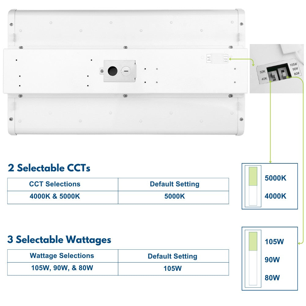 Konlite ALTA 105W LED Low Bay Light wattage and CCT selectable