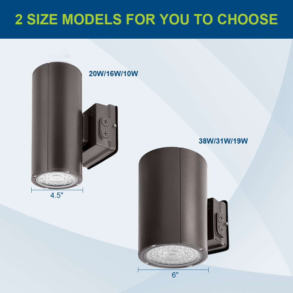 2 size of Dark Bronze Konlite Amber LED Cylinder Wall Lights - Wildlife friendly