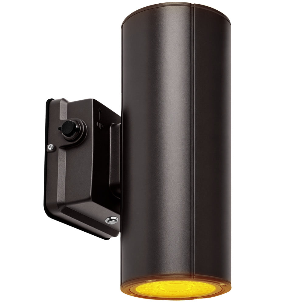 Dark Bronze Konlite 20W Amber LED Cylinder Wall Light - Wildlife friendly - with emergency battery backup