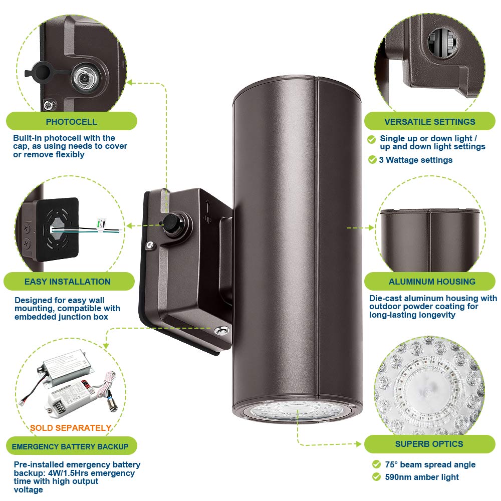  Product details of Konlite 20W Amber LED Cylinder Wall Light - Wildlife friendly