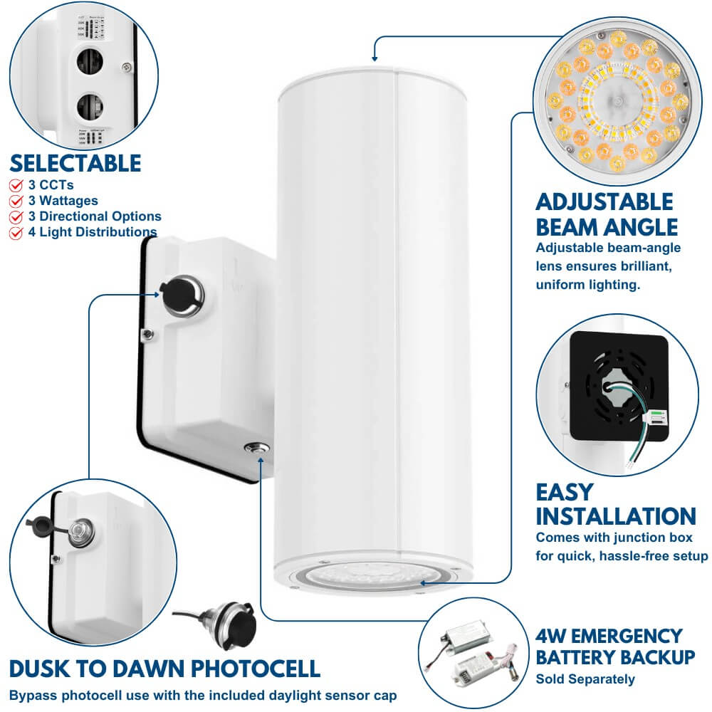 Details of Konlite LED Cylinder Up and Down Wall Light fixture, white 20W LED Wall Sconce 