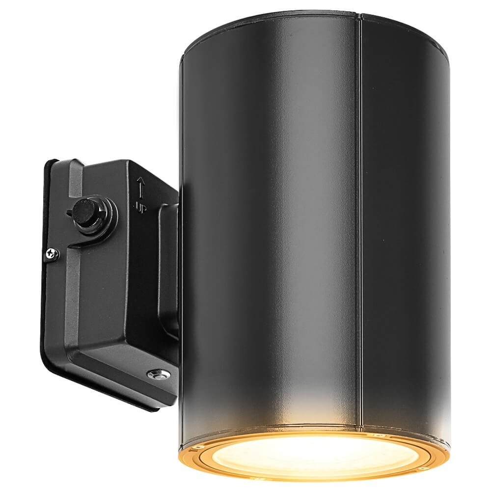 Konlite Amber LED Cylinder Up & Down Wall Light - Outdoor Wall Sconce - 38W/31W/19W Selectable - 590nm Wildlife Friendly - 120-277V - Photocell with Cap