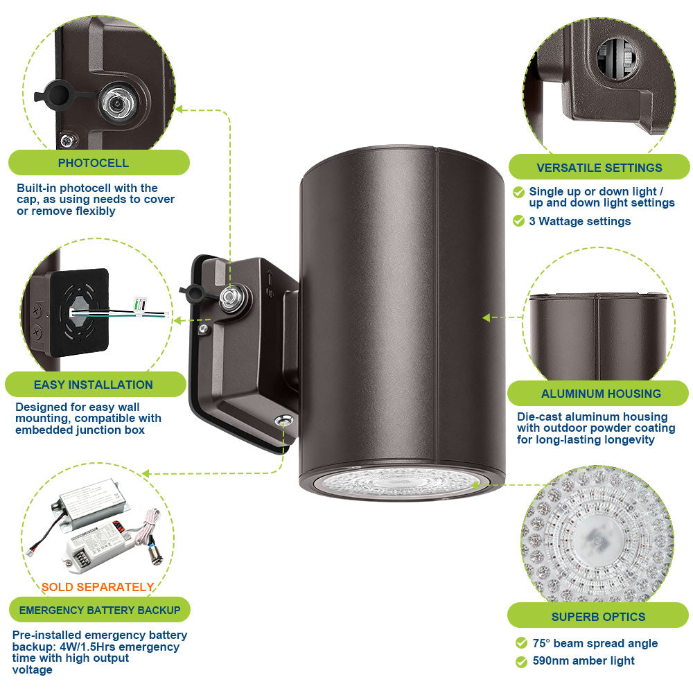  Product details of Konlite 38W Amber LED Cylinder Wall Light - Wildlife friendly