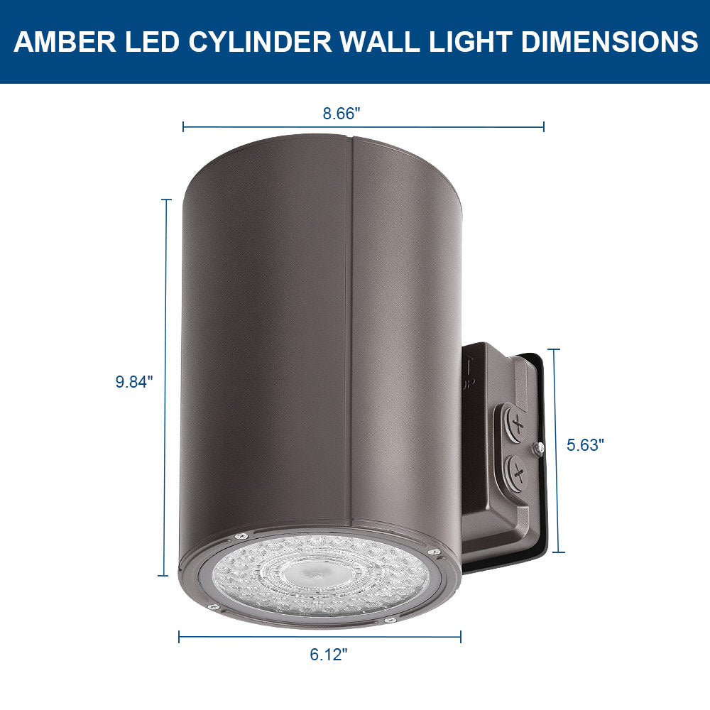 Dimensions of Konlite 38W Amber LED Cylinder Wall Light - Wildlife friendly