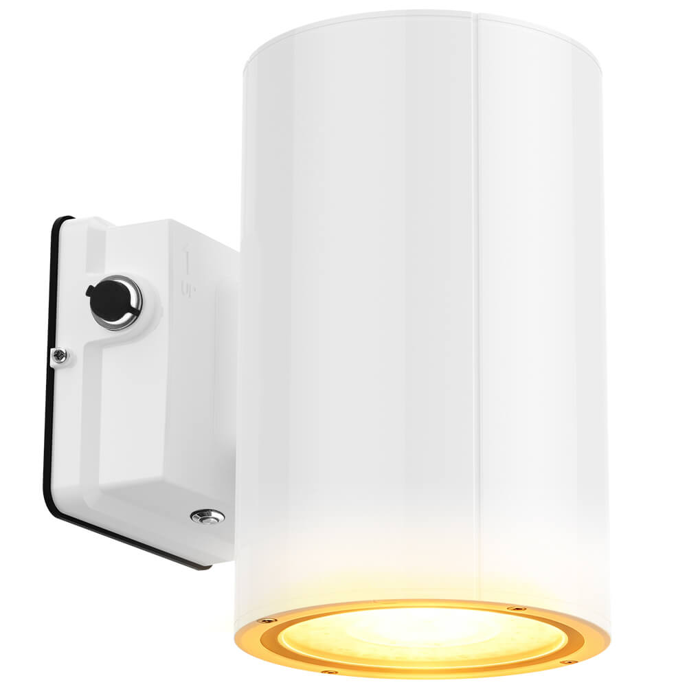 White housing Konlite 38W Amber LED Cylinder Wall Light - Wildlife friendly