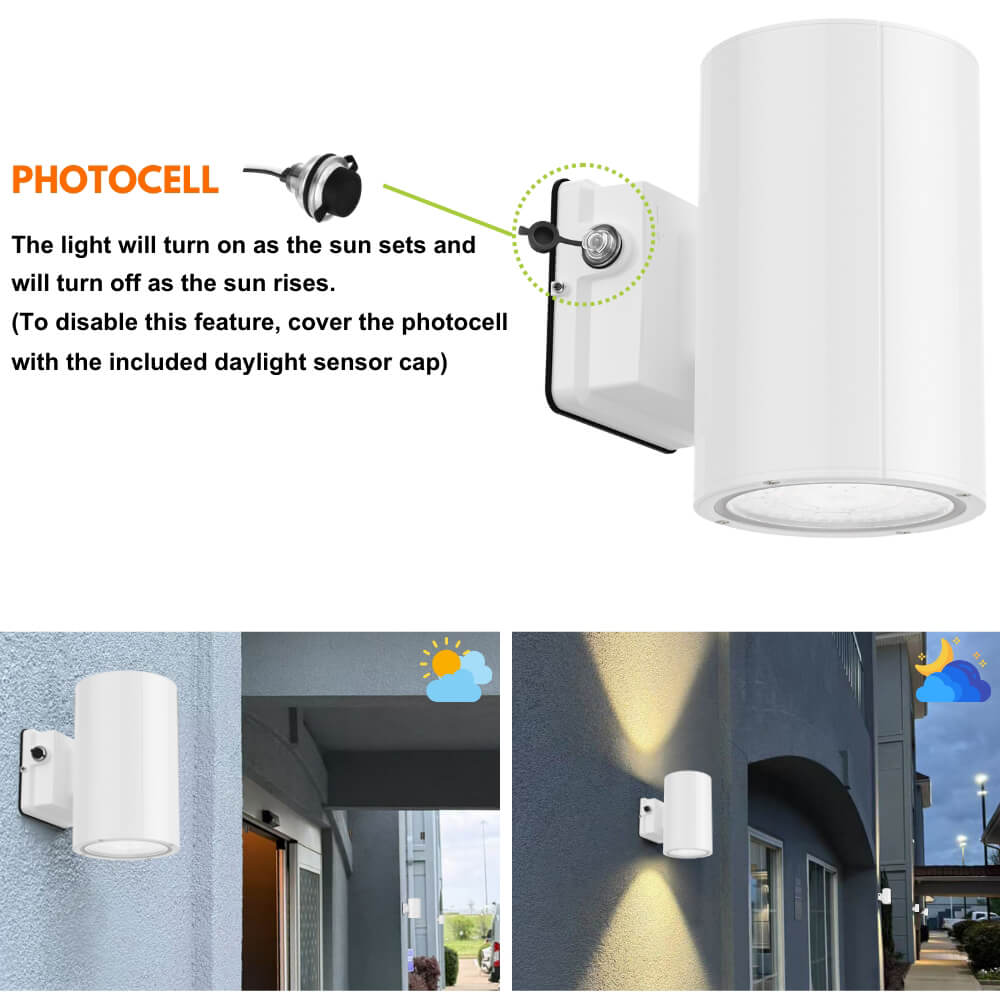 Photocell of Konlite 6 inch LED Cylinder Up and Down Wall Light fixture 