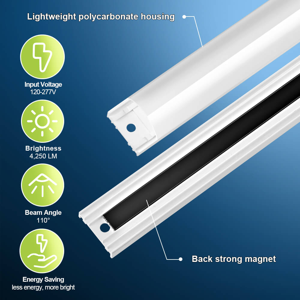 Up close view of the housing and back of Konlite 4FT Magnetic Linear LED Retrofit Kits