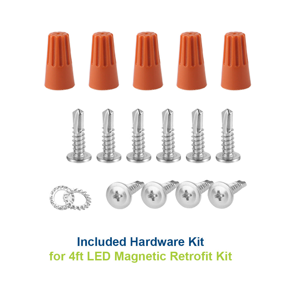Included hardware kit for Konlite 4FT Magnetic Linear LED Retrofit Kit