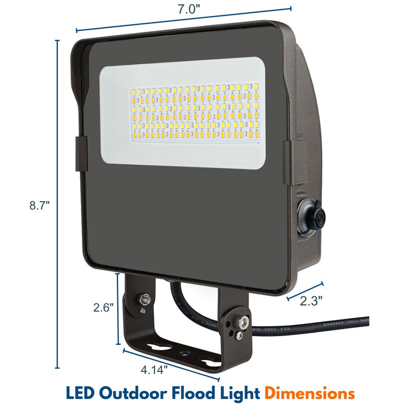 Dimensions of a 30W NAVI LED Flood Light with Trunnion Mount