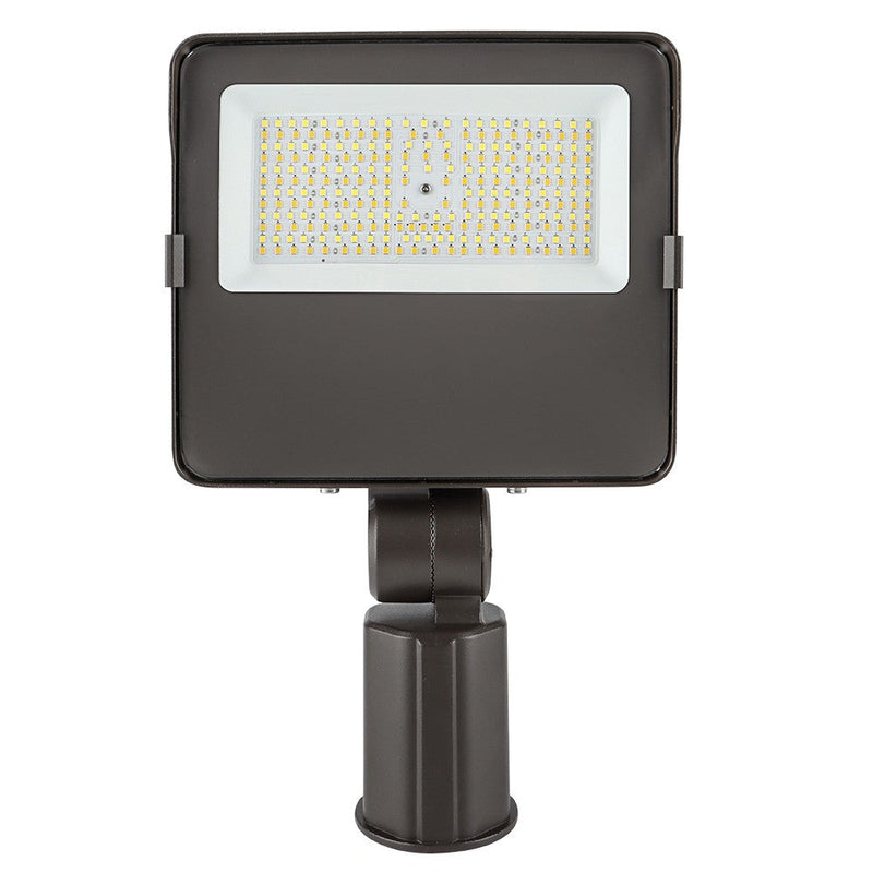 Front View of Dimensions of a Konlite Navi LED Flood Light with Slipfitter Mount