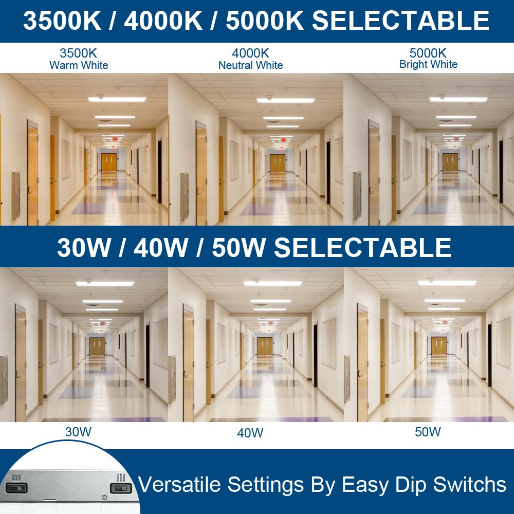 Comparison of hallway lighting with different color temperatures and wattages.