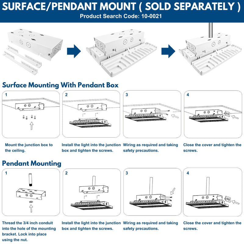 Surface and pendant mount methods of PAVO high bay lights