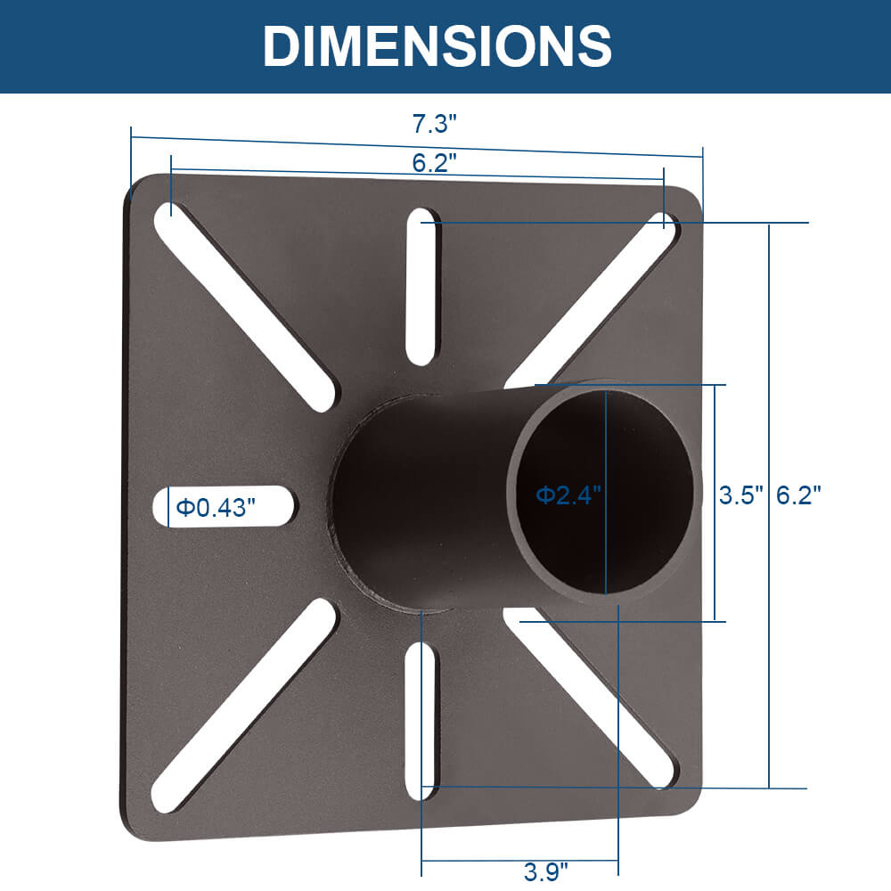 Diagram of Horizontal Tenon Adapter for Konlite Spica Sports Light with labelled dimensions
