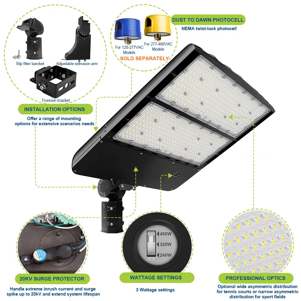 Konlite Spica 400W Black LED Sports Light product details