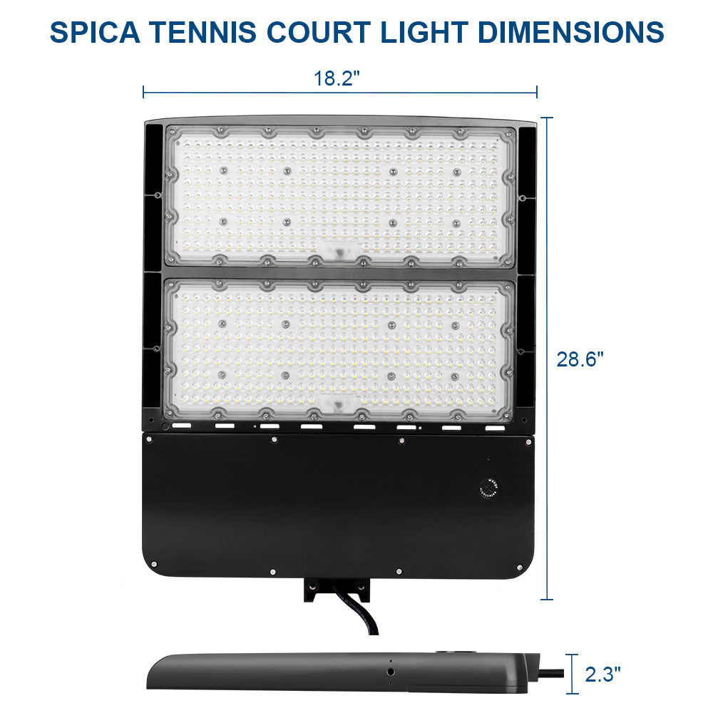 Dimensions of a Konlite Spica 400W Black LED Sports Light