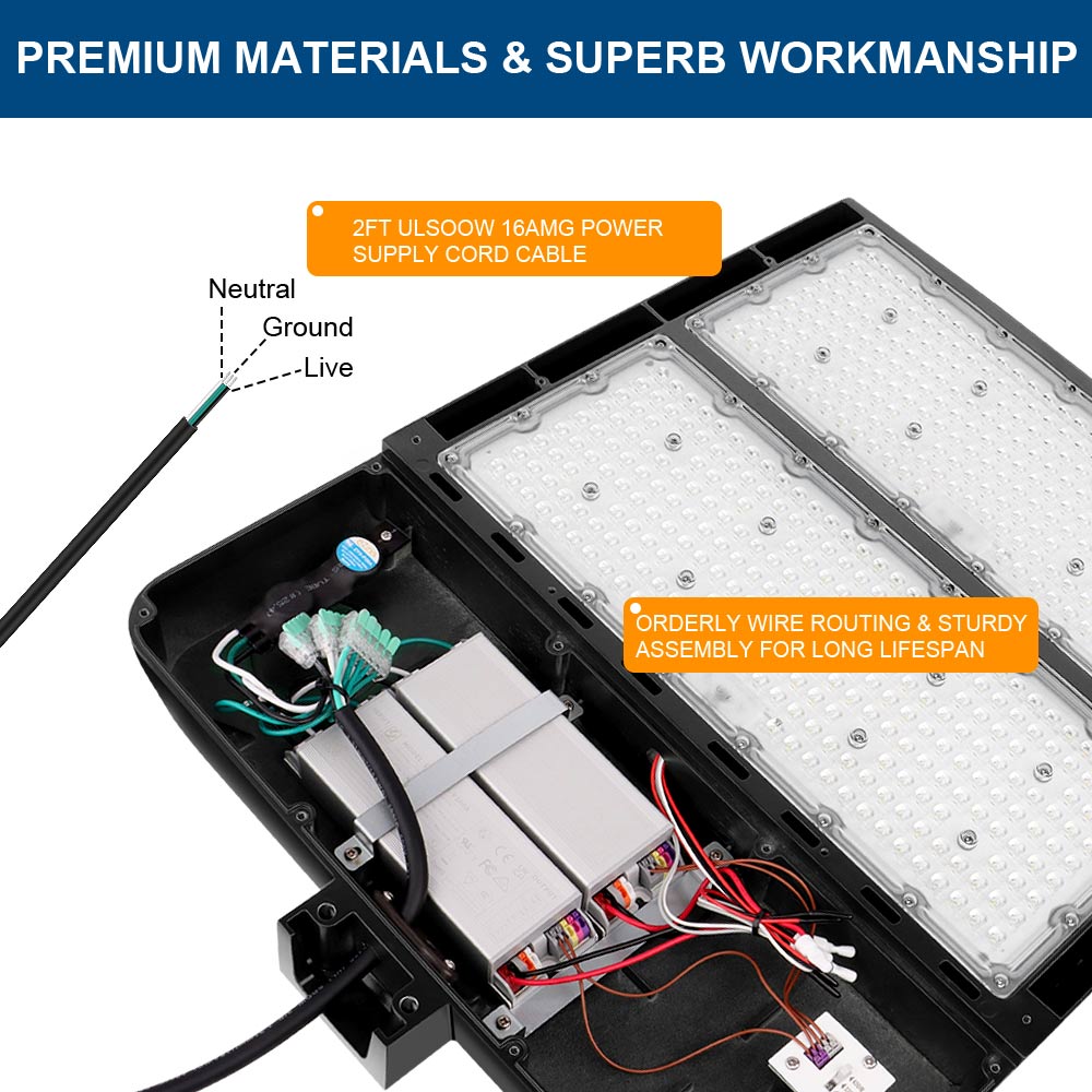 Konlite Spica 400W Black LED Sports Light wiring details