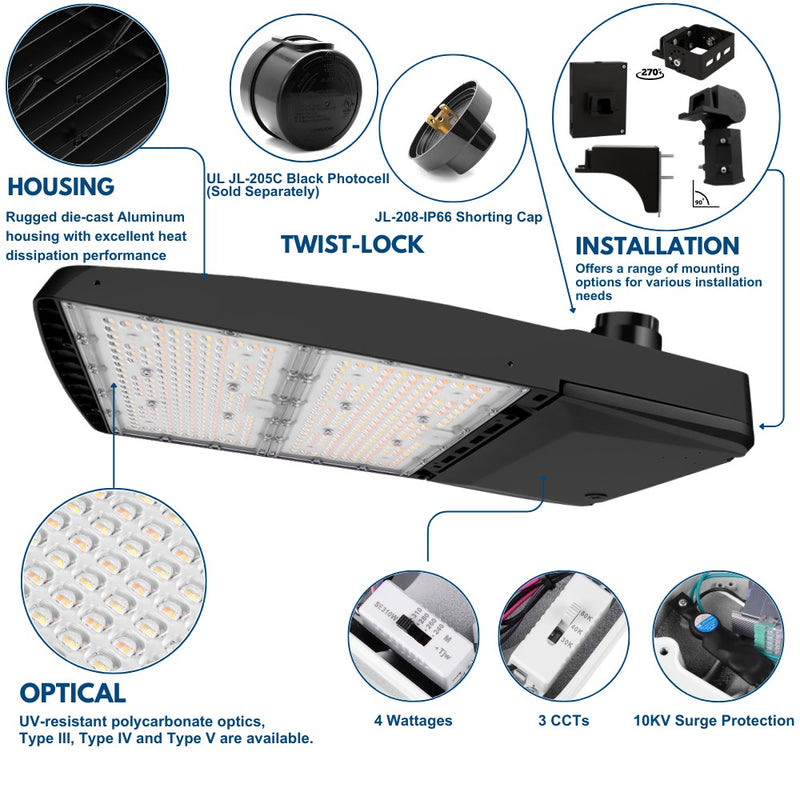 Konlite Vela III LED Black Parking Lot Light product details