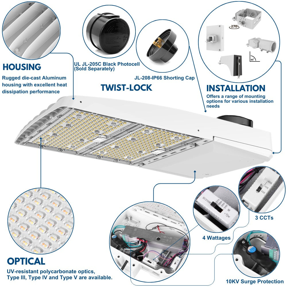Konlite Vela III LED White Parking Lot Light product details 