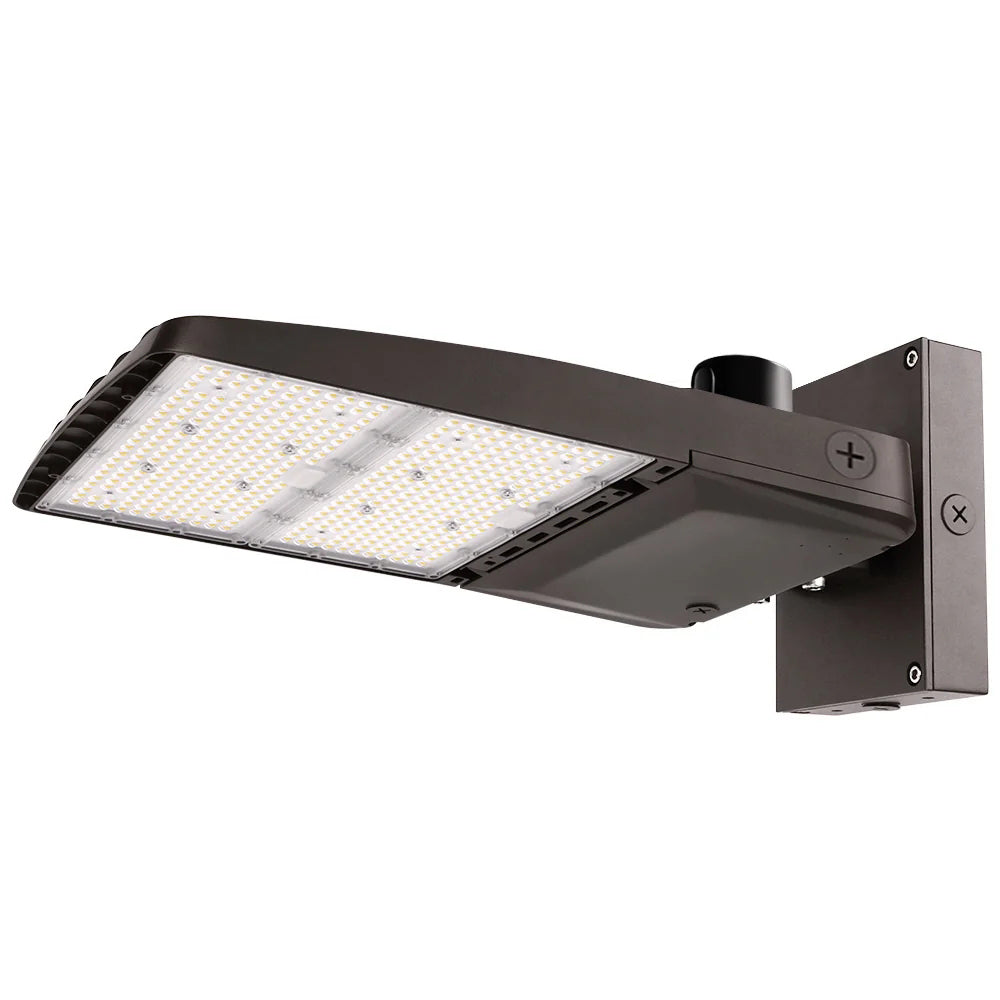 Konlite Vela wattage selectable 310W Type 5 5000K led parking lot light with wall mount with dusk to dawn photocell