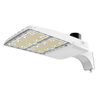Konlite Vela III 310W LED White Parking Lot Light with extrusion arm and photocell