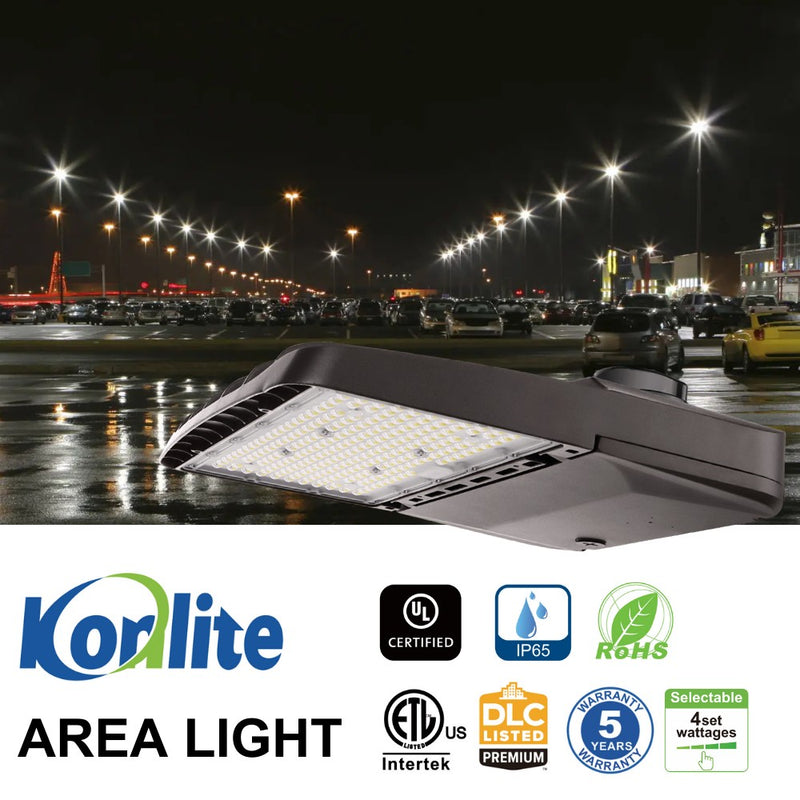konlite vela wattage selectable 150w area light dlc premium ul qualified