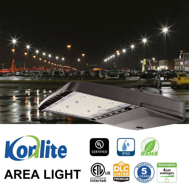 konlite vela wattage selectable 150w area light dlc premium ul qualified