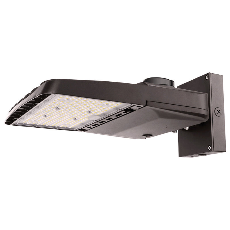 Wattage selectable Vela LED Area light with wall arm