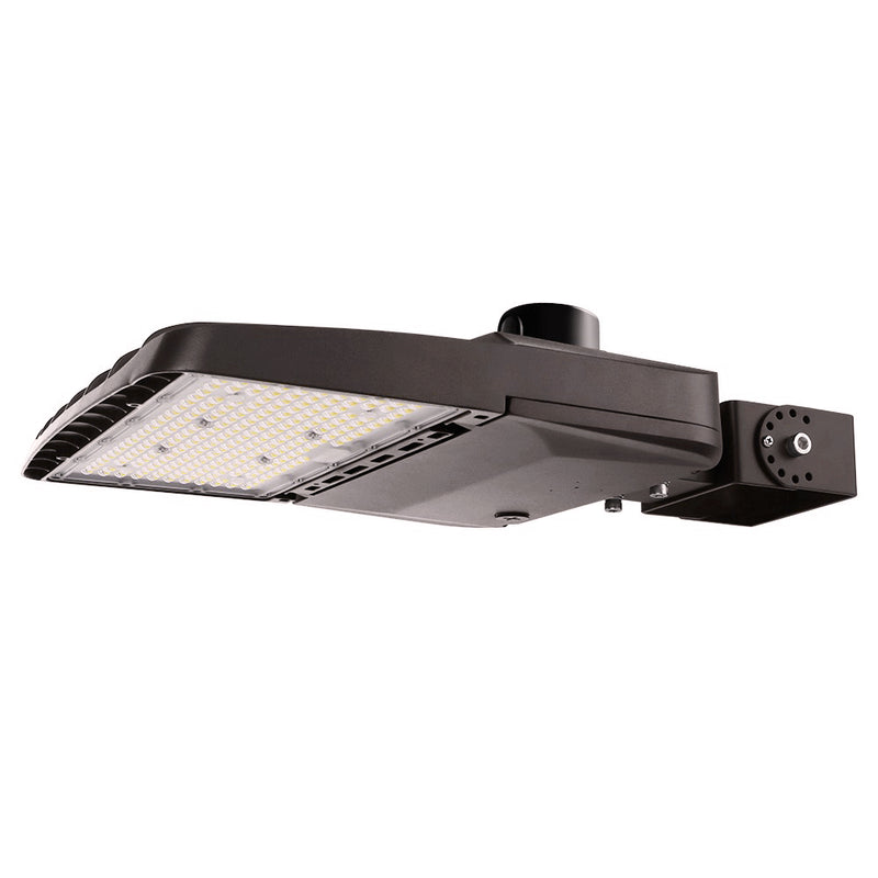 Wattage selectable Vela LED Area light with yoke arm